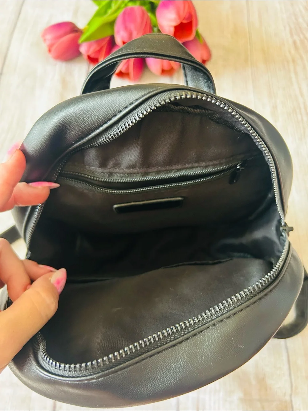 Badgley Mischka Black Vegan Leather Logo Studded Quilted Mini Backpack NWT